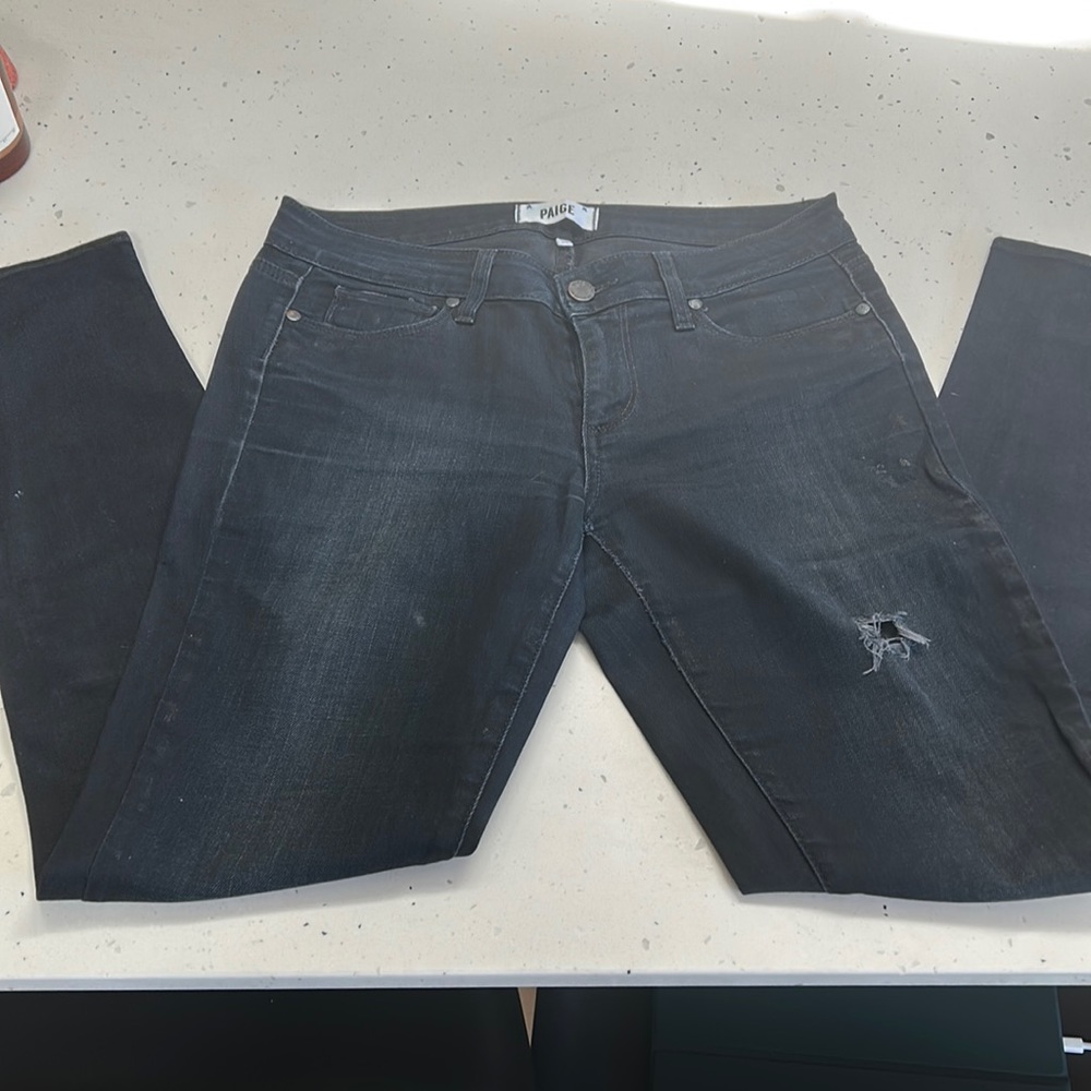 Paige mid rise distressed ankle length black denim